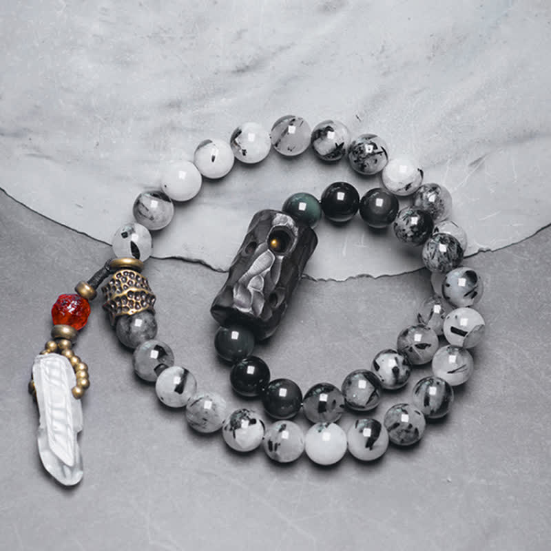 Nimara Ritual Black Rutilated Quartz Ebony Wood White Crystal Success Couple Bracelet
