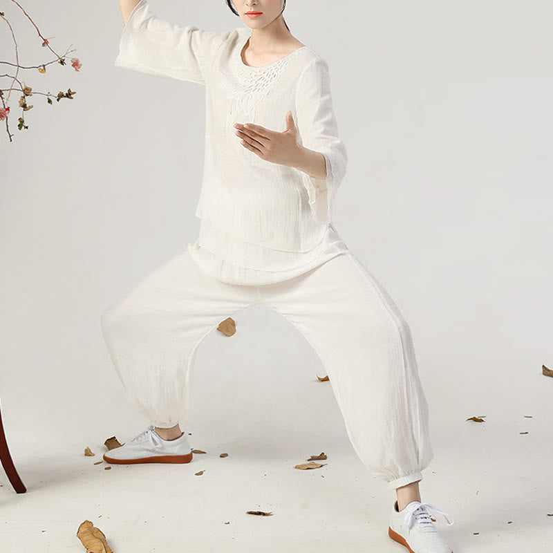 Nimara Ritual 2Pcs Long Sleeve Frog-Button Meditation Prayer Zen Practice Tai Chi Uniform Clothing Women's Set