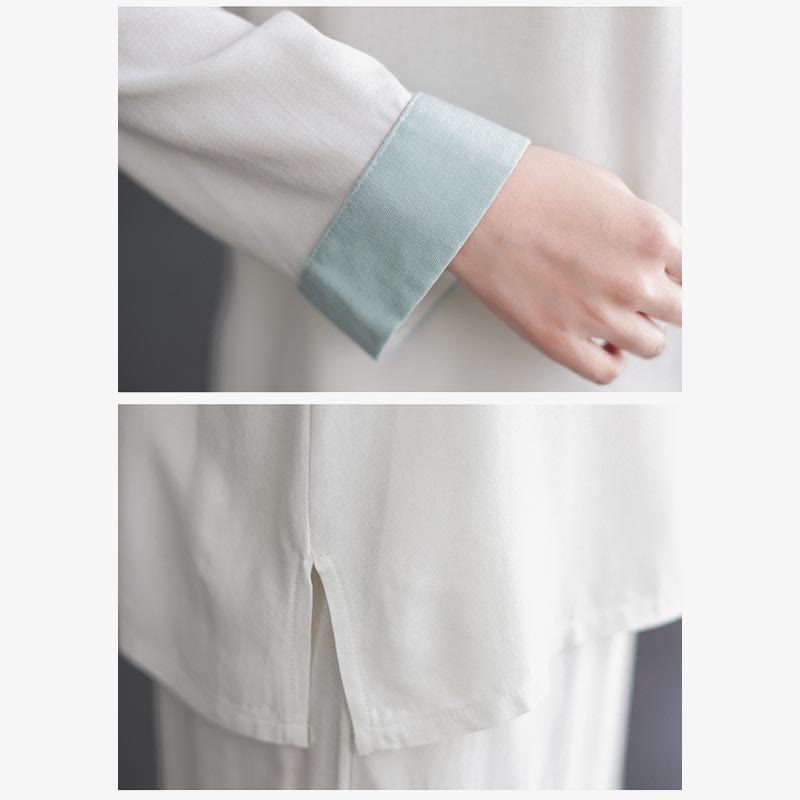 Nimara Ritual 2Pcs Tang Suit Long Sleeve Shirt Top Pants Meditation Zen Tai Chi Cotton Linen Clothing Women's Set