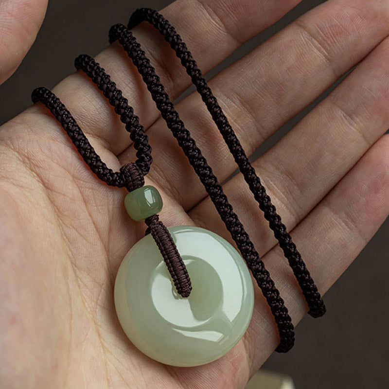 Nimara Ritual Natural Round Jade Peace Buckle Luck Prosperity Necklace Pendant