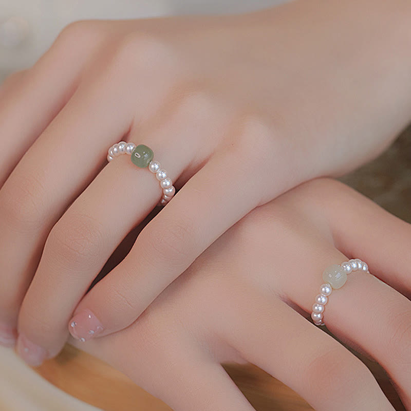 Nimara Ritual Round Jade Pearl Beads Luck Ring