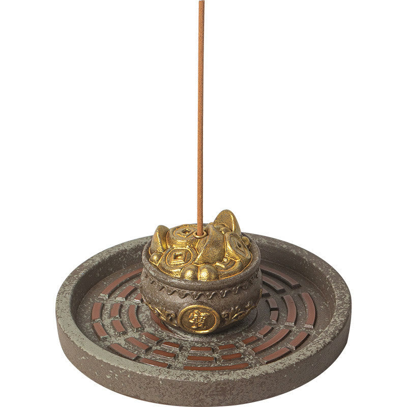 Nimara Ritual Small Treasure Bowl Lucky Bag Bagua Tray Healing Ceramic Stick Incense Burner Decoration