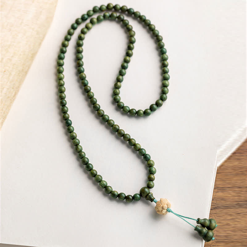 Nimara Ritual 108 Mala Beads Green Sandalwood Boxwood Lotus Positive Bracelet