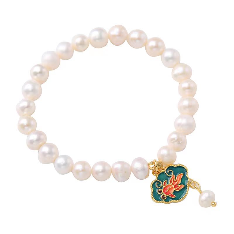 Nimara Ritual Natural Pearl Lotus Koi Fish Goldfish Optimism Charm Bracelet