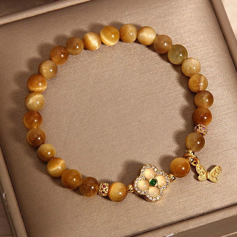 Nimara Ritual Tiger Eye Four Leaf Clover Butterfly Protection Bracelet