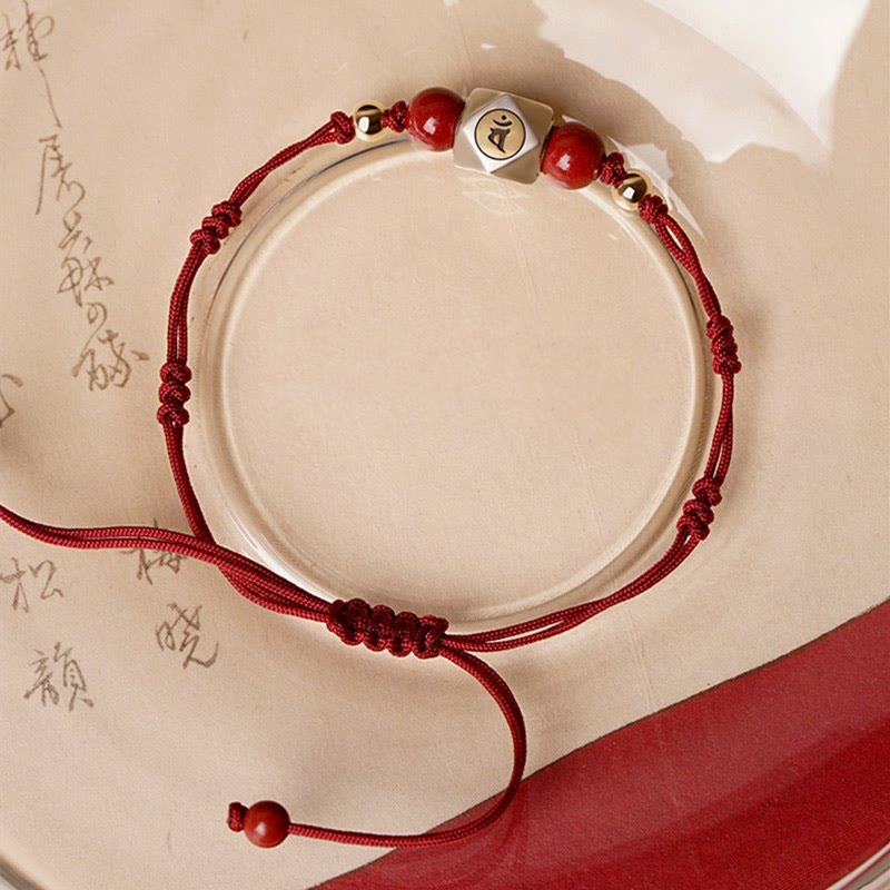 Nimara Ritual Handmade 925 Sterling Silver Chinese Zodiac Natal Buddha Cinnabar Calm Braided Bracelet
