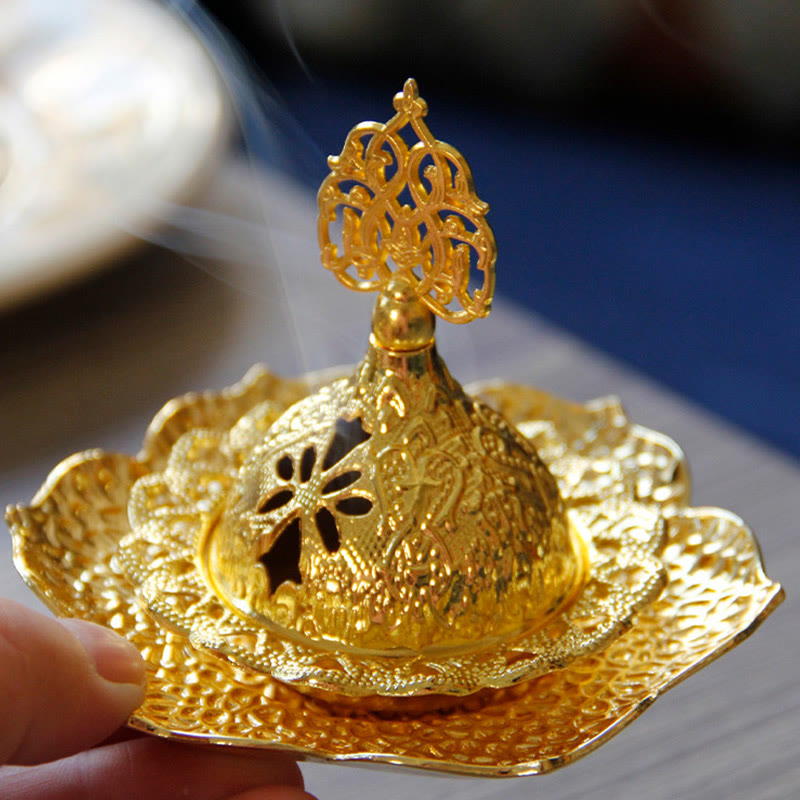 Nimara Ritual Gold Leaf Coaster Spiritual Mini Alloy Metal Incense Burner