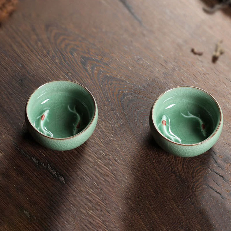 Nimara Ritual Colorful Koi Fish Ceramic Teacup Kung Fu Tea Cup Bowl