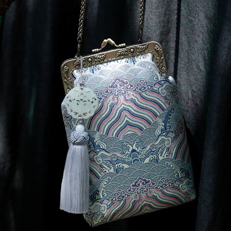 Nimara Ritual Small Blue Ocean Waves Metal Chain Crossbody Bag Shoulder Bag Cellphone Bag