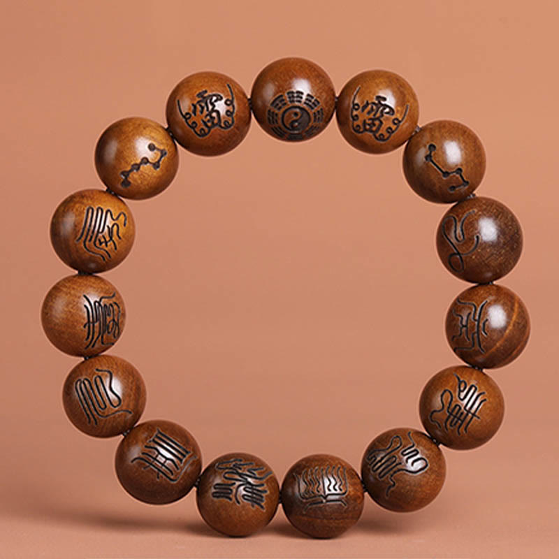 Nimara Ritual Lightning Struck Jujube Wood Yin Yang Bagua Taoist Taboo Scripture Symbol Engraved Luck Bracelet