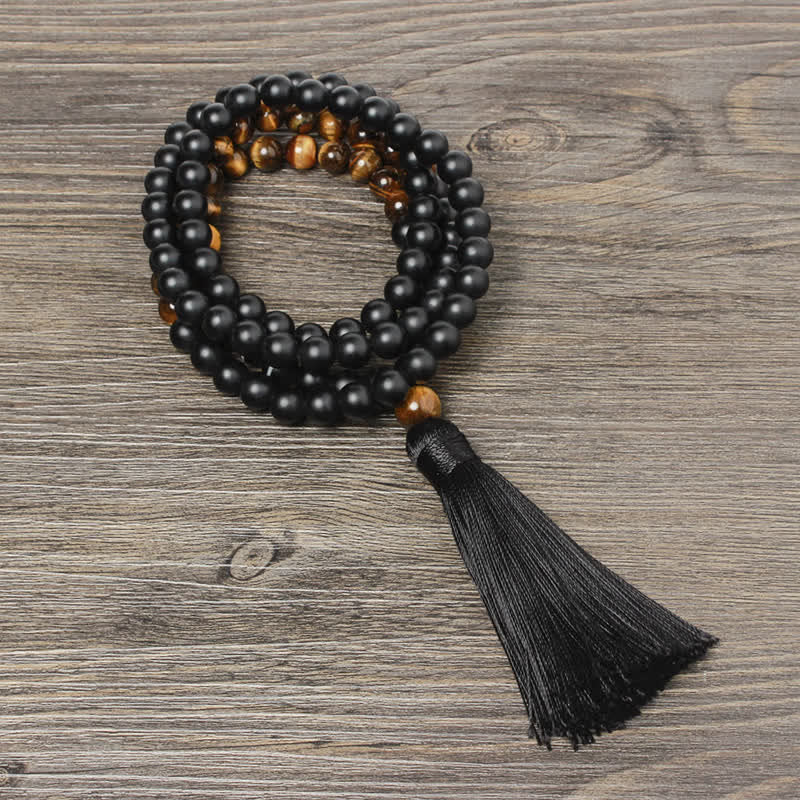 Nimara Ritual Black Onyx Tiger Eye Fortune Bracelet Tassel Necklace Pendant