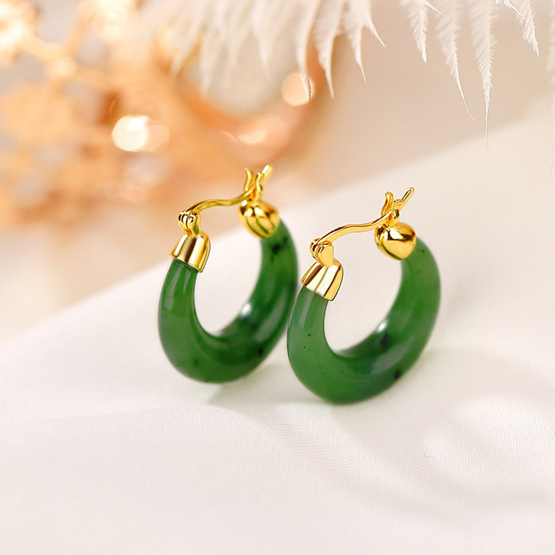 Nimara Ritual 925 Sterling Silver Plated Gold Natural Round Hetian Cyan Jade Luck Drop Earrings