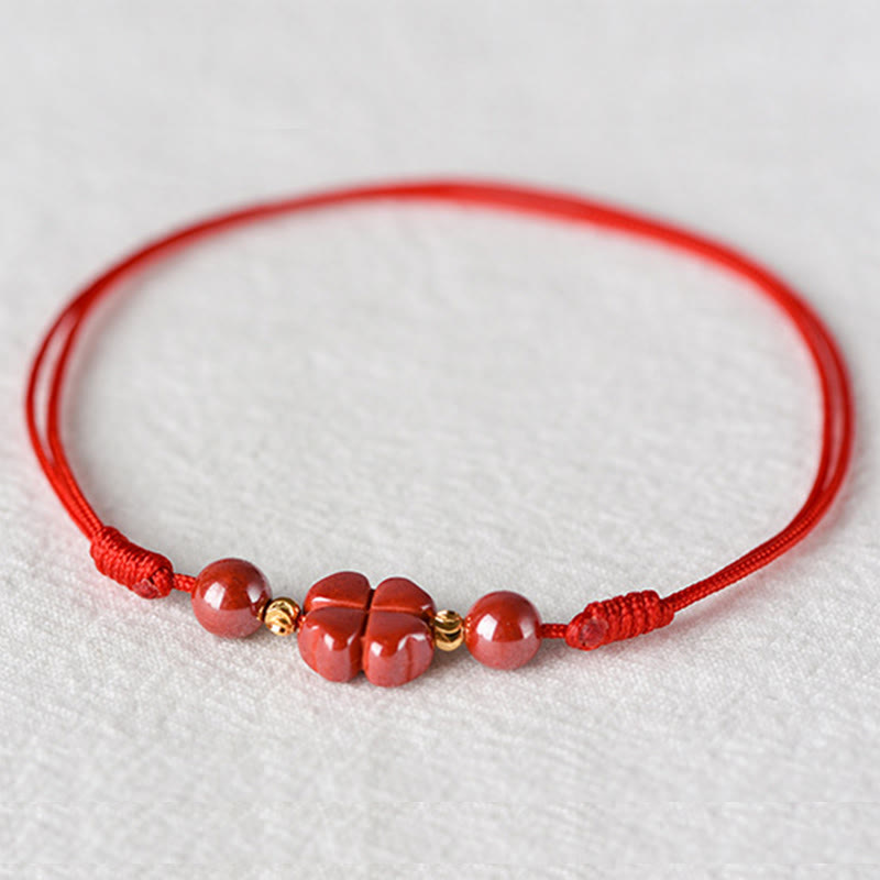 Nimara Ritual Four Leaf Clover Cinnabar Blessing Calm String Bracelet Anklet