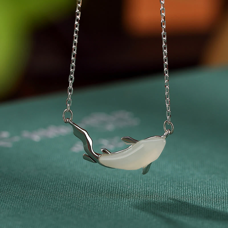 Nimara Ritual 925 Sterling Silver White Jade Dolphin Luck Necklace Pendant