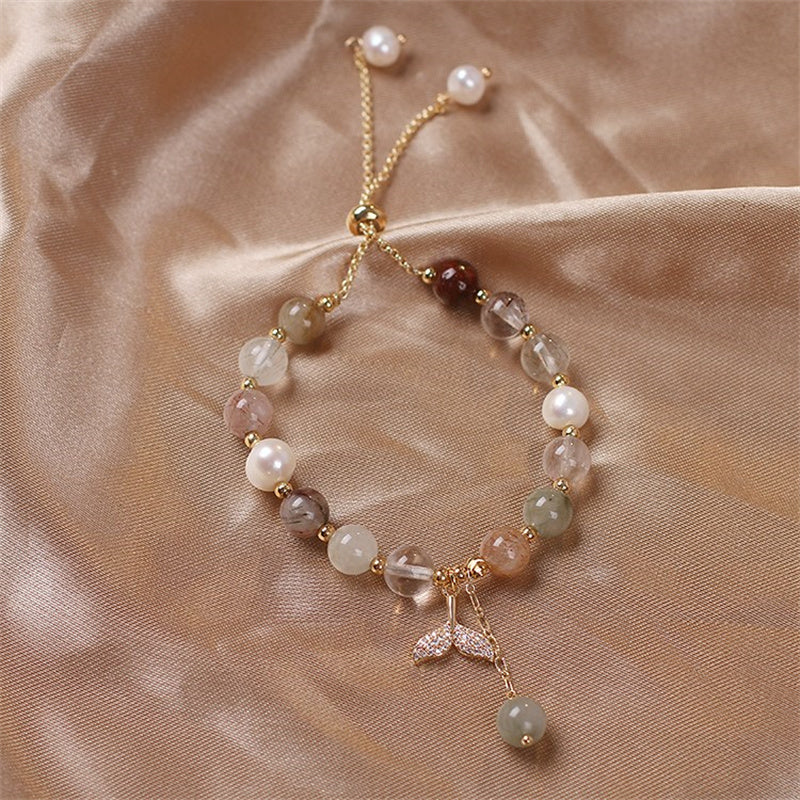 Nimara Ritual Strawberry Quartz Rutilated Quartz Fishtail Charm Healing Bracelet