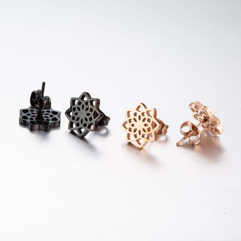 Nimara Ritual Tibetan Lotus Pattern New Beginning Stud Earrings