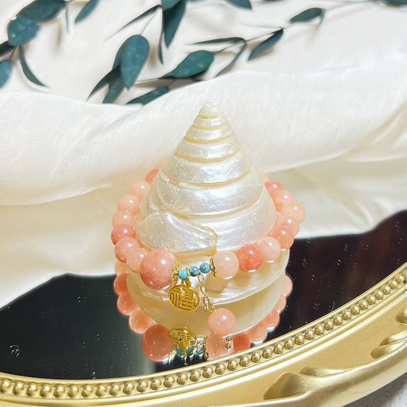 Nimara Ritual Natural Orange Stone Turquoise Fu Character Charm Luck Fortune Bracelet