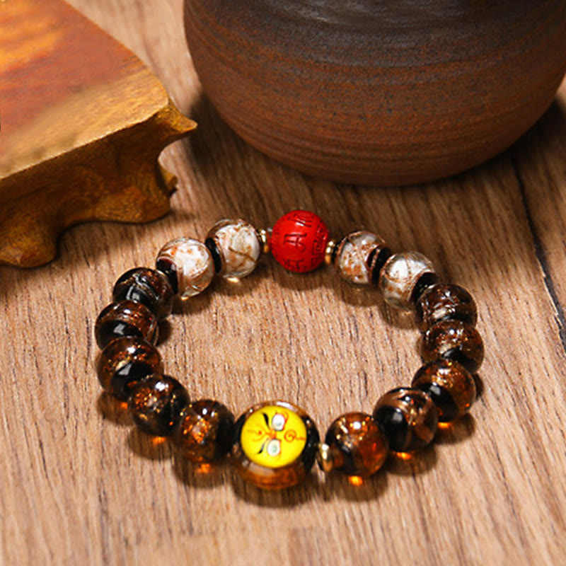 Nimara Ritual Tibetan Five God of Wealth Thangka Liuli Glass Bead Chinese Zodiac Protection Bracelet
