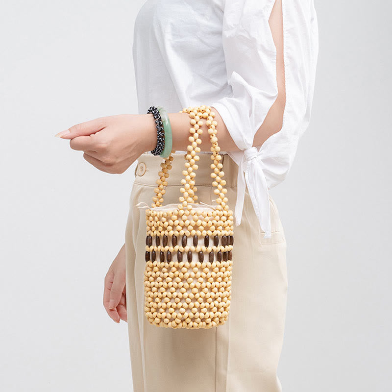 Nimara Ritual Hand-woven Bucket Portable Wooden Beads Handbag