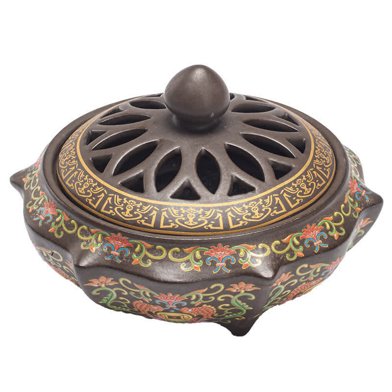 Nimara Ritual Tibetan Floral Pattern Ceramic Blessing Incense Burner Decoration