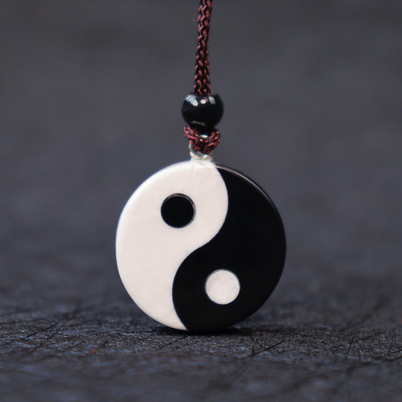 Nimara Ritual Natural Black Obsidian White Turquoise Yin Yang Fulfilment Strength Necklace Pendant