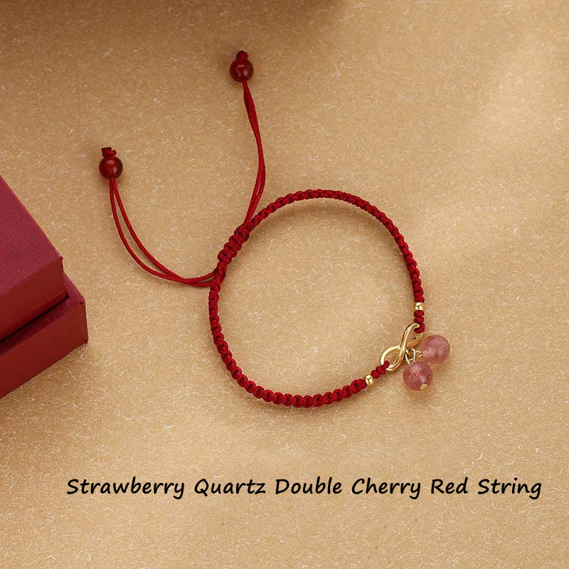 Nimara Ritual Strawberry Quartz Crystal Endless Knot Love Healing Red String Weave Bracelet