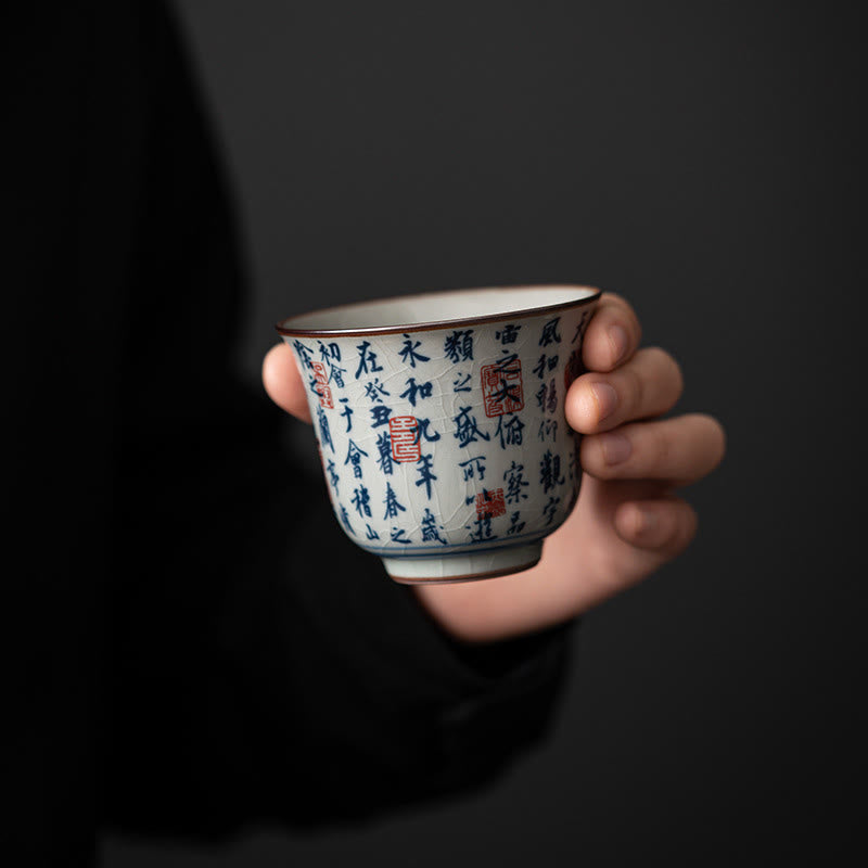 Nimara Ritual Mountain Landscape Lotus Orchid Pavilion Gathering Ceramic Teacup Kung Fu Tea Cup
