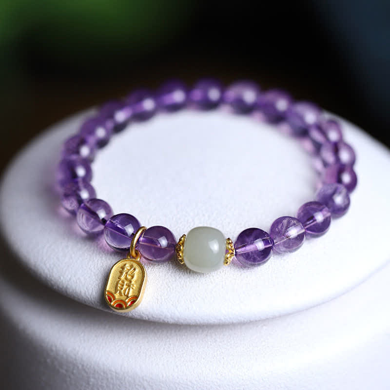 Nimara Ritual Natural Amethyst Crystal Hetian Jade Healing Charm Bracelet
