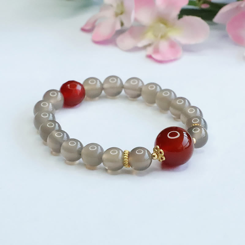 Nimara Ritual Natural Gray Chalcedony Red Agate Harmony Bracelet