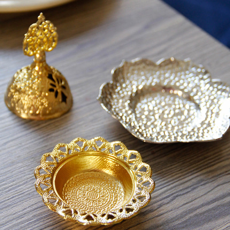 Nimara Ritual Gold Leaf Coaster Spiritual Mini Alloy Metal Incense Burner