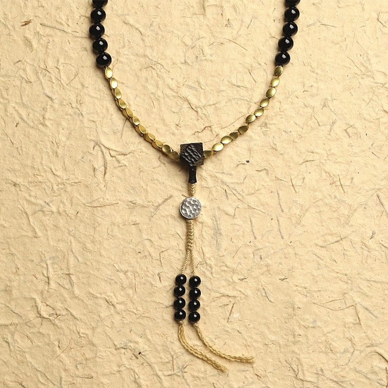 Nimara Ritual Tibetan 108 Mala Beads Black Onyx Three-eyed Dzi Beads Protection Bracelet