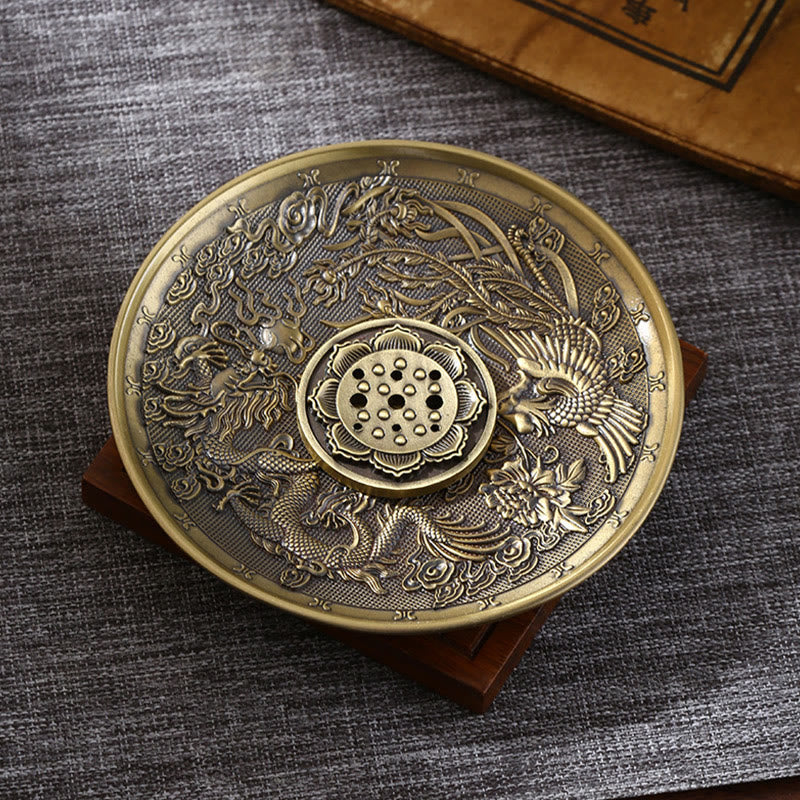 Nimara Ritual Lotus Dragon Phoenix Eight Auspicious Symbols Zinc Alloy Incense Stick Holder Healing Incense Burner Decoration