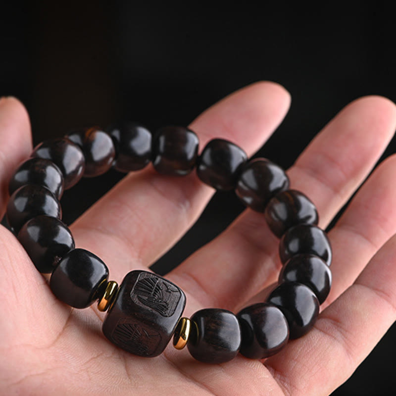 Nimara Ritual Tibetan Ebony Wood Barrel Beads Lucky And Treasure Balance Bracelet