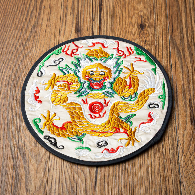 Nimara Ritual Dragon Embroidery Cup Mat Pad Tea Cup Coaster Kung Fu Tea Mat