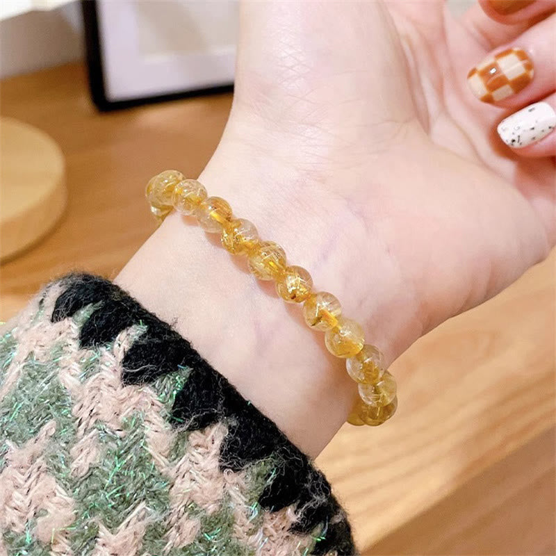 Nimara Ritual Natural Gold Rutilated Quartz Sun Stone Kyanite Wealth Bracelet