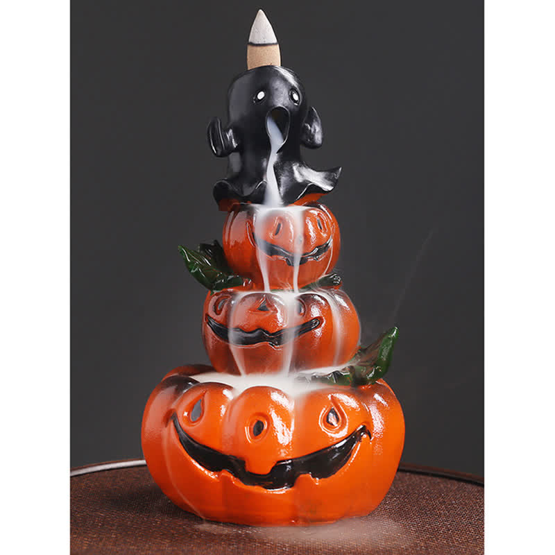 Nimara Ritual Halloween Pumpkins Ghost Resin Backflow Smoke Fountain Incense Burner Decoration