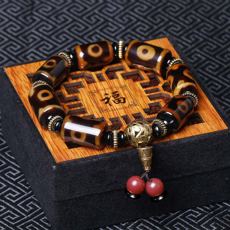Nimara Ritual Tibetan Nine-Eye Dzi Bead Fortune Charm Bracelet
