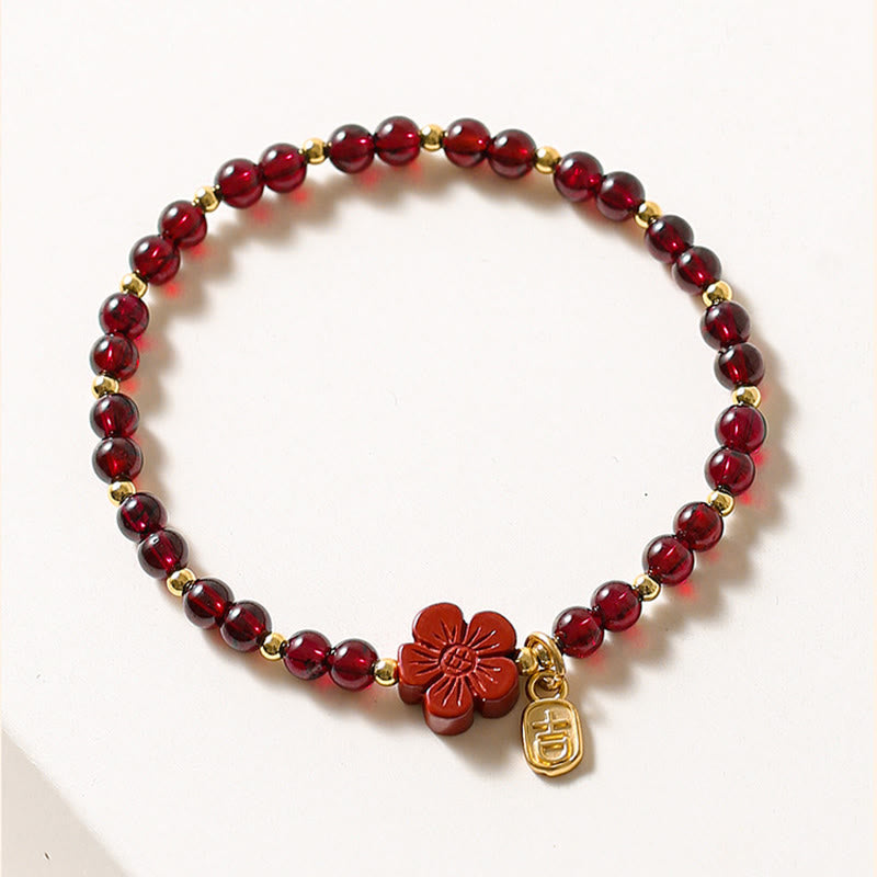 Nimara Ritual 14K Gold Plated Natural Garnet Cinnabar Flower Calm Bracelet