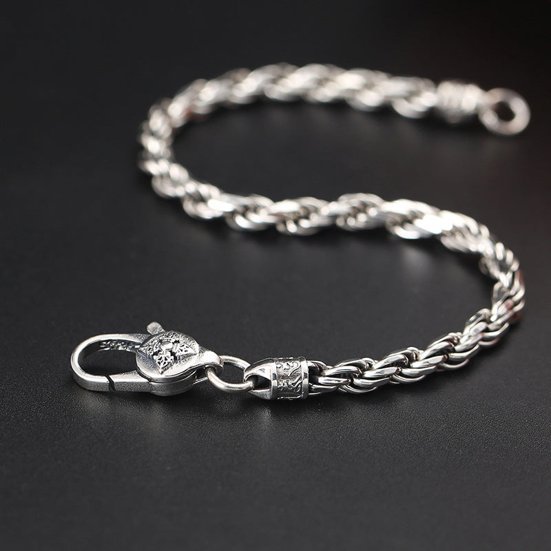 Nimara Ritual 925 Sterling Silver Tibet Om Mani Padme Hum Double Dorje Vajra Twisted Design Peace Love Bracelet