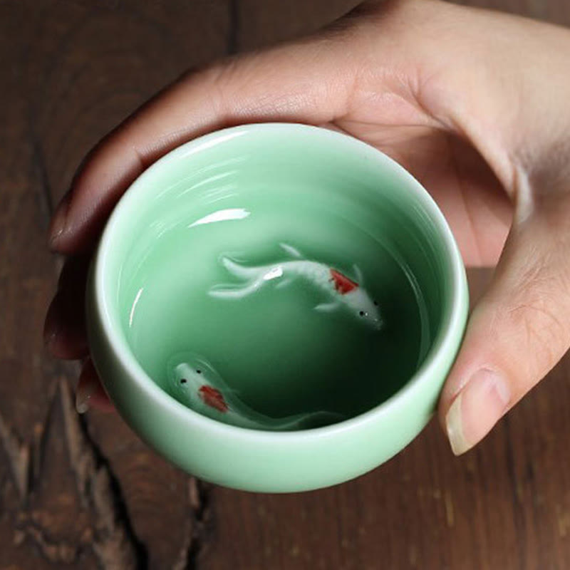 Nimara Ritual Colorful Koi Fish Ceramic Teacup Kung Fu Tea Cup Bowl