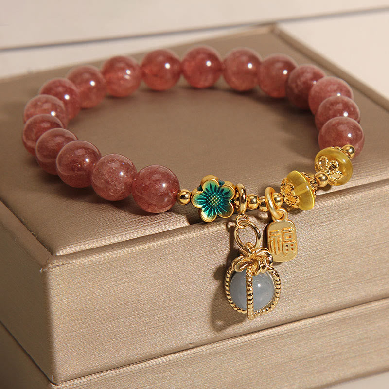 Nimara Ritual Natural Strawberry Quartz Crystal Aquamarine Fortune Brand Love Bracelet