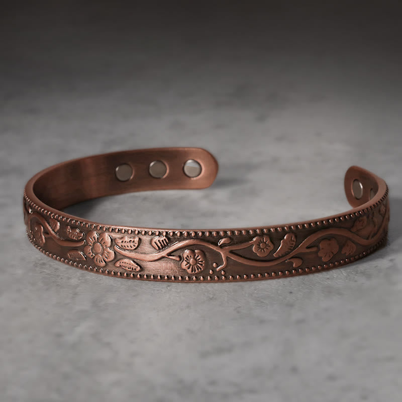 Nimara Ritual Floral Magnetic Copper Adjustable Cuff Bracelet Bangle