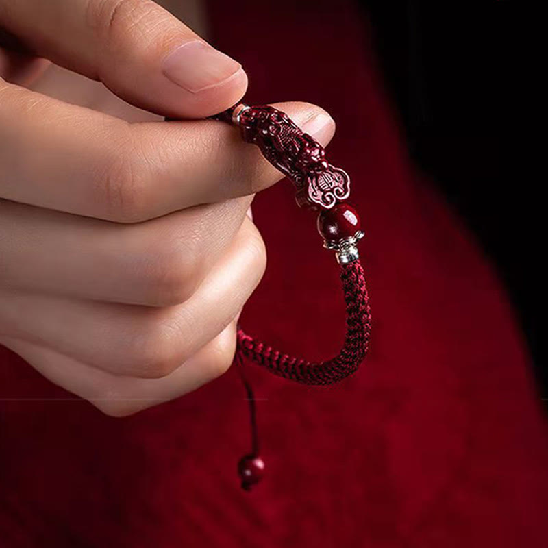 Nimara Ritual Handcrafted PiXiu Cinnabar Wealth Luck Braided Bracelet