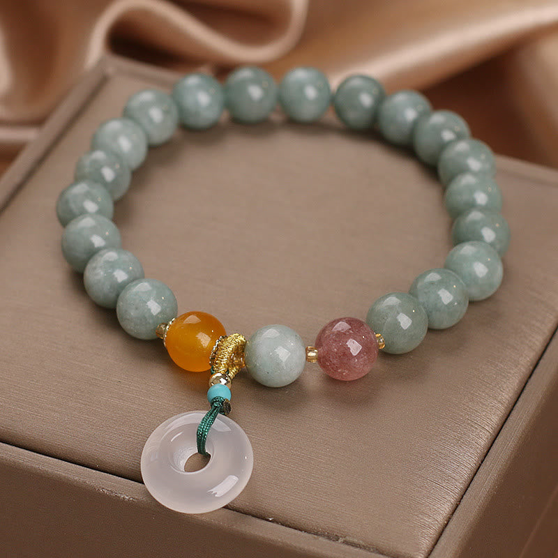 Nimara Ritual Natural Jade Strawberry Quartz Bead Peace Buckle Prosperity Bracelet