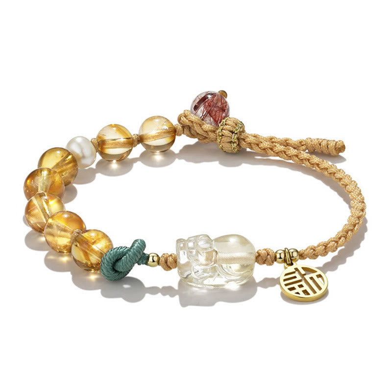 Nimara Ritual Citrine PiXiu Fu Character Prosperity String Braided Bracelet