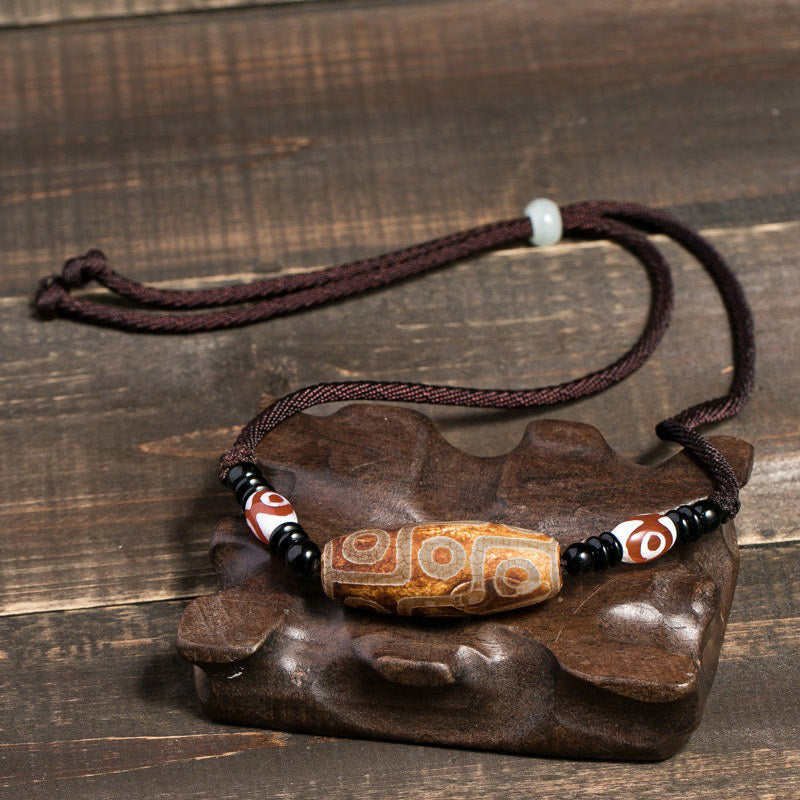 Nimara Ritual Tibetan Nine-Eye Dzi Bead Protection String Necklace