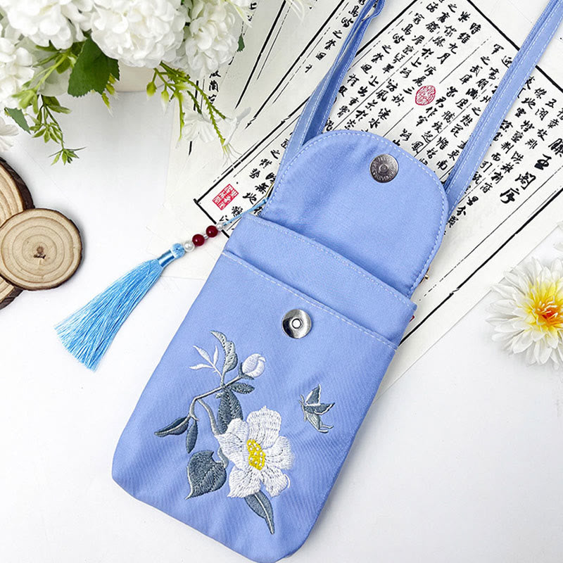 Nimara Ritual Small Embroidered Flowers Crossbody Bag Shoulder Bag Double Layer Cellphone Bag