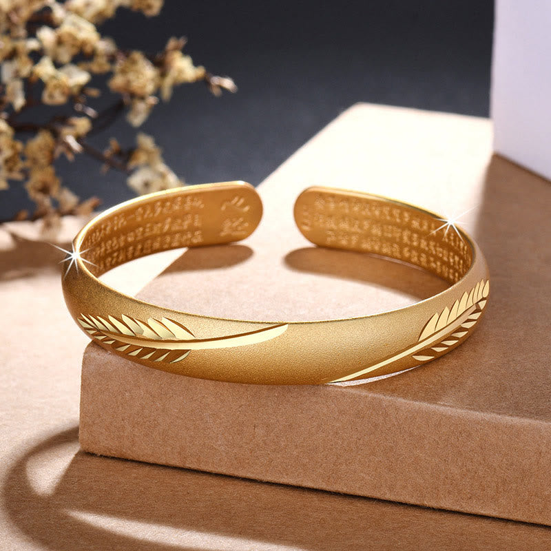 Nimara Ritual Feather Heart Sutra Engraved Pattern Wealth Copper Cuff Bracelet Bangle