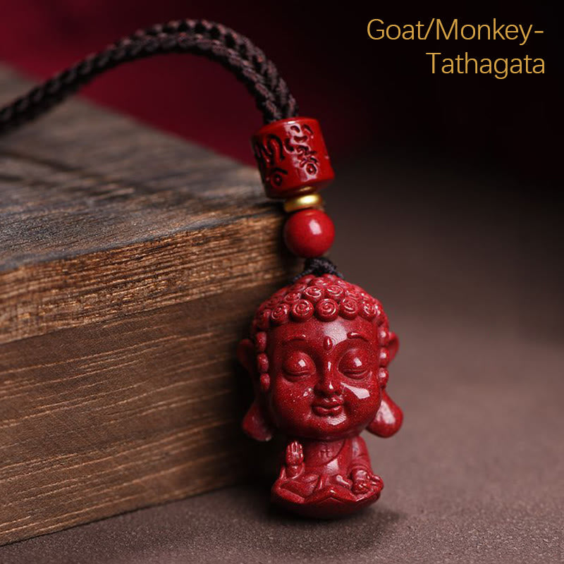 Nimara Ritual Chinese Zodiac Natal Buddha Natural Cinnabar Amulet Keep Away Evil Spirits Necklace Pendant