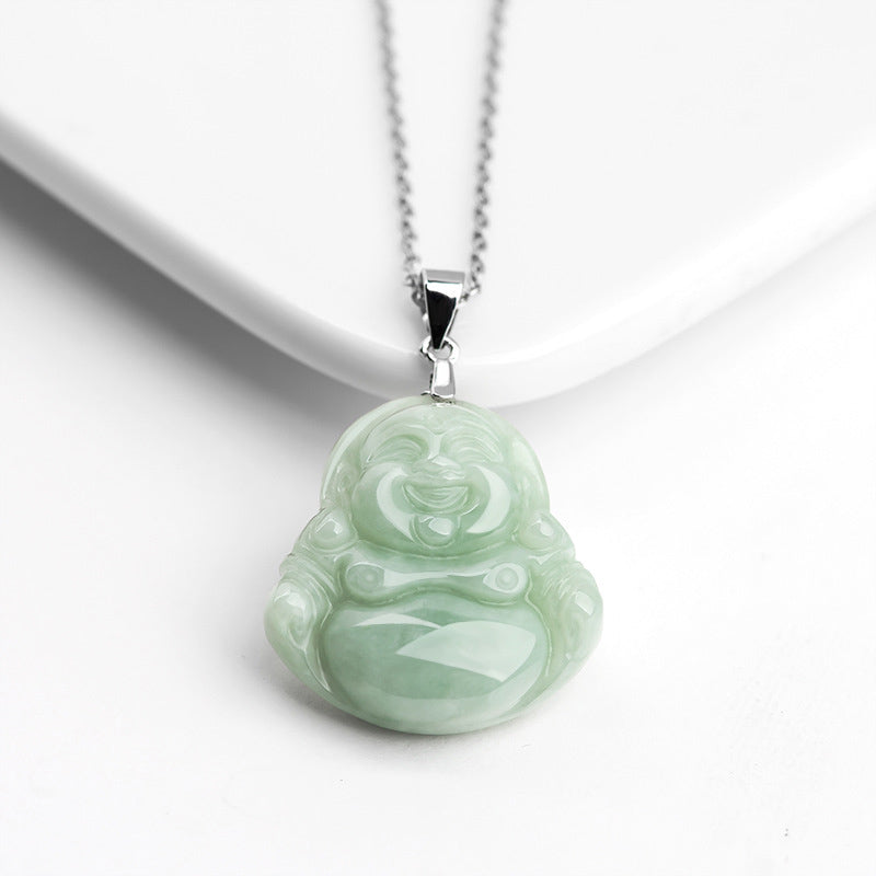 Nimara Ritual Laughing Buddha Jade Blessing Titanium Steel Chain Necklace Pendant